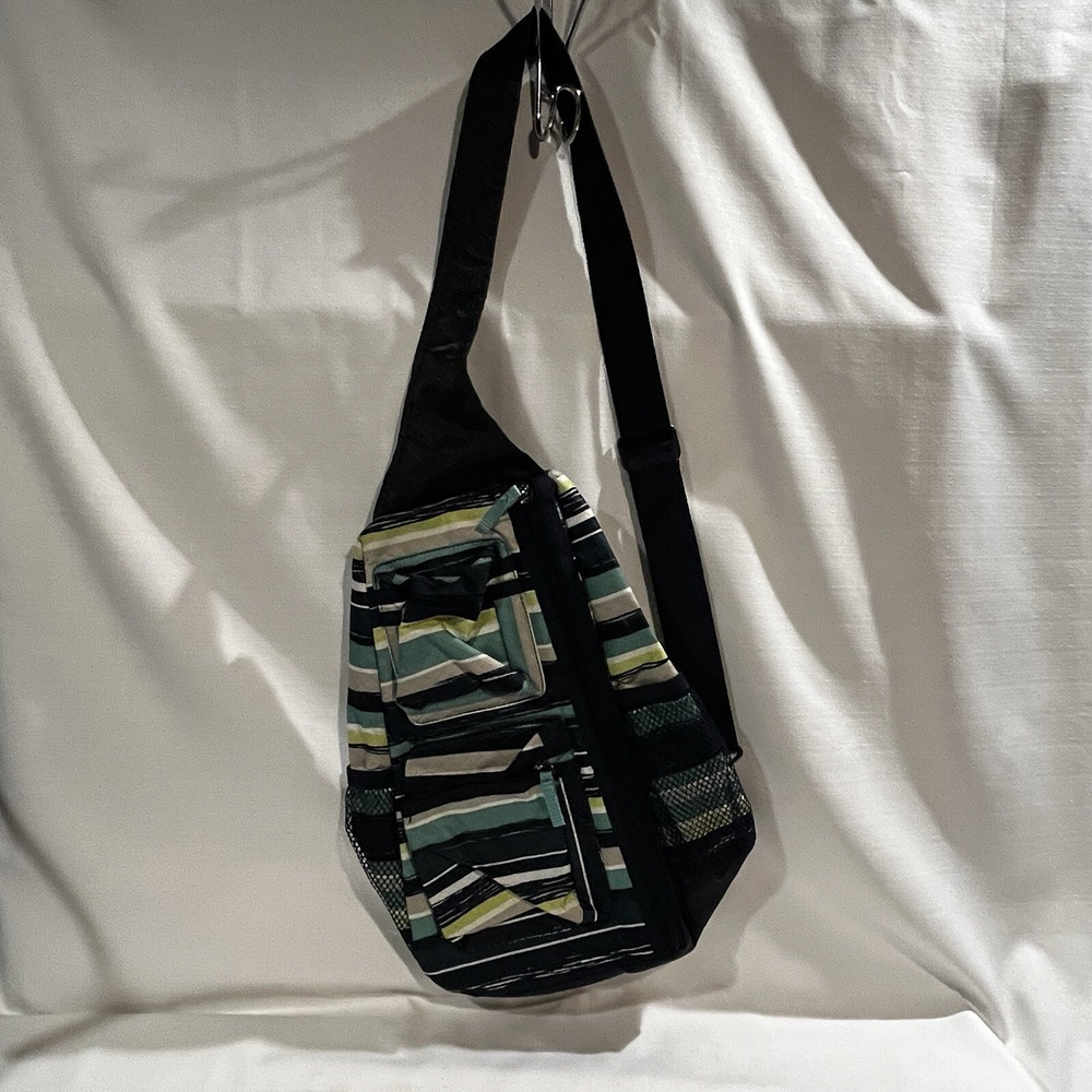 Thirty-One Sling Back Backpack Bag Purse Sea Stripe Blue Teal